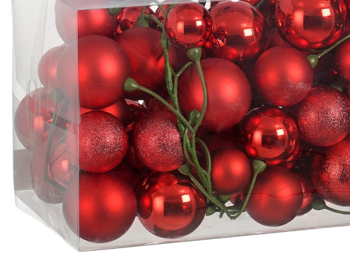 WEIHNACHTSGIRLANDEN-SET 80-teiliges mit Kugeln 4, 5, 6 cm rot, 180 cm - Rot, Kunststoff (6/6/180cm) - LAALU