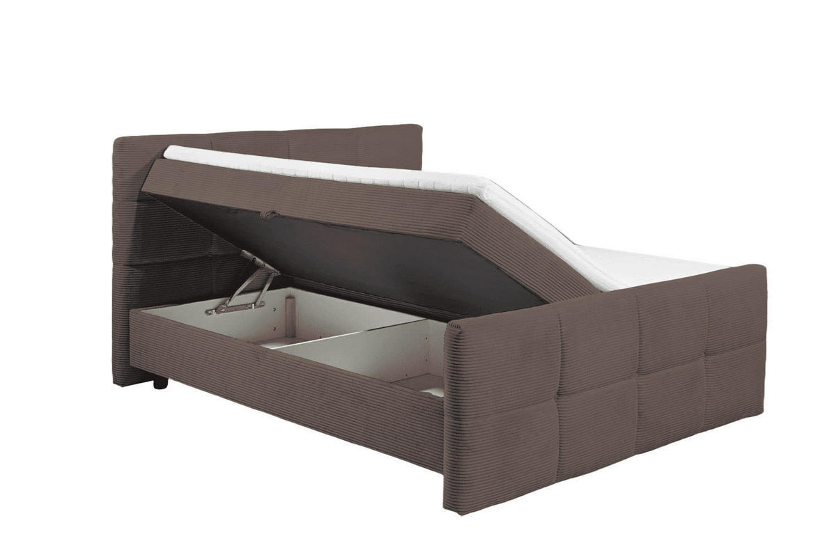 BOXBETT Breitcord, 7-Zonen-Tonnentaschen-Federkernmatratze, HR-30 Topper, Bettkasten - Schwarz/Braun, Holz/Kunststoff (160/200cm) - ed exciting design