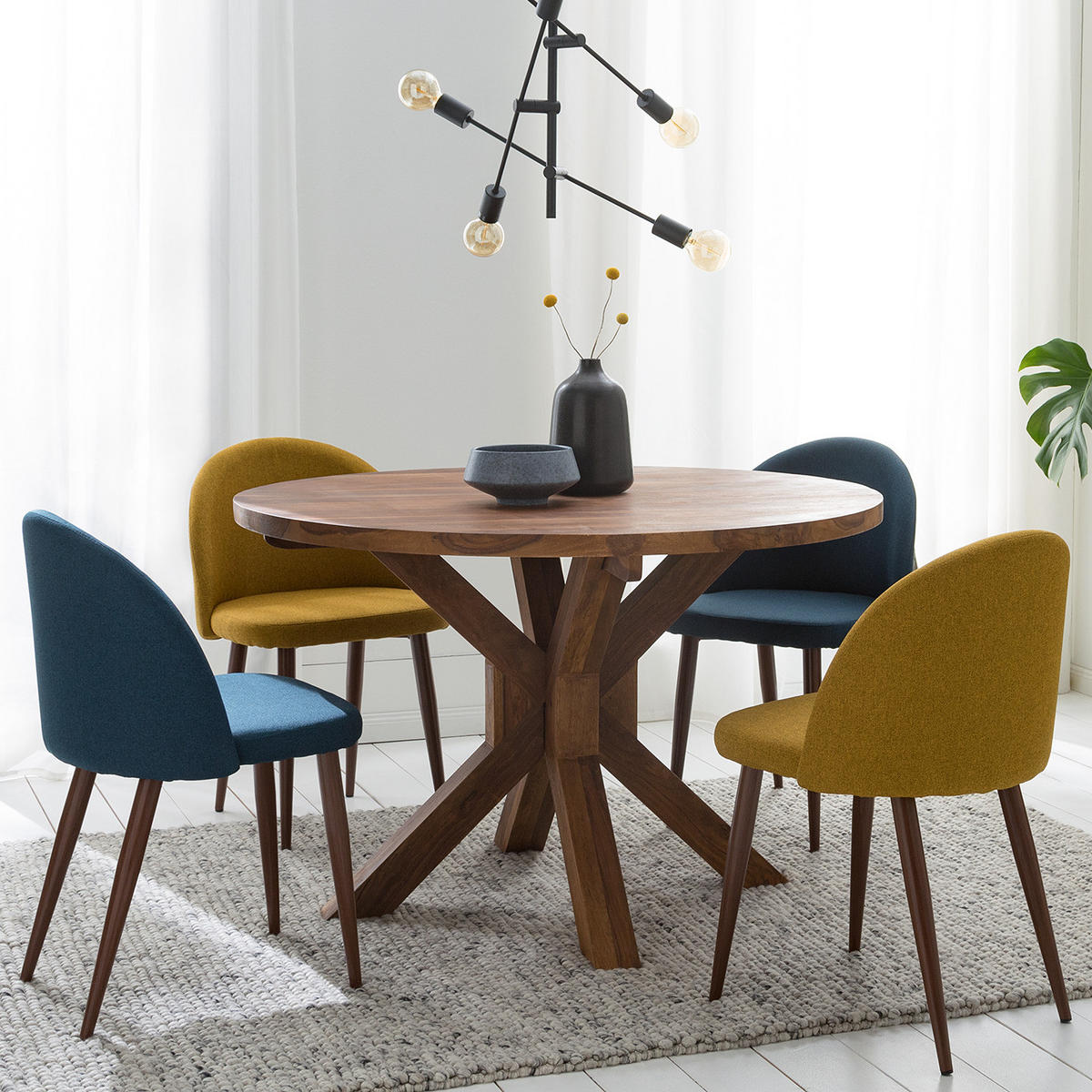 ESSTISCH rund - Sheesham massiv, gewachst - Sheeshamfarben, Holz (120/120/76cm) - home24