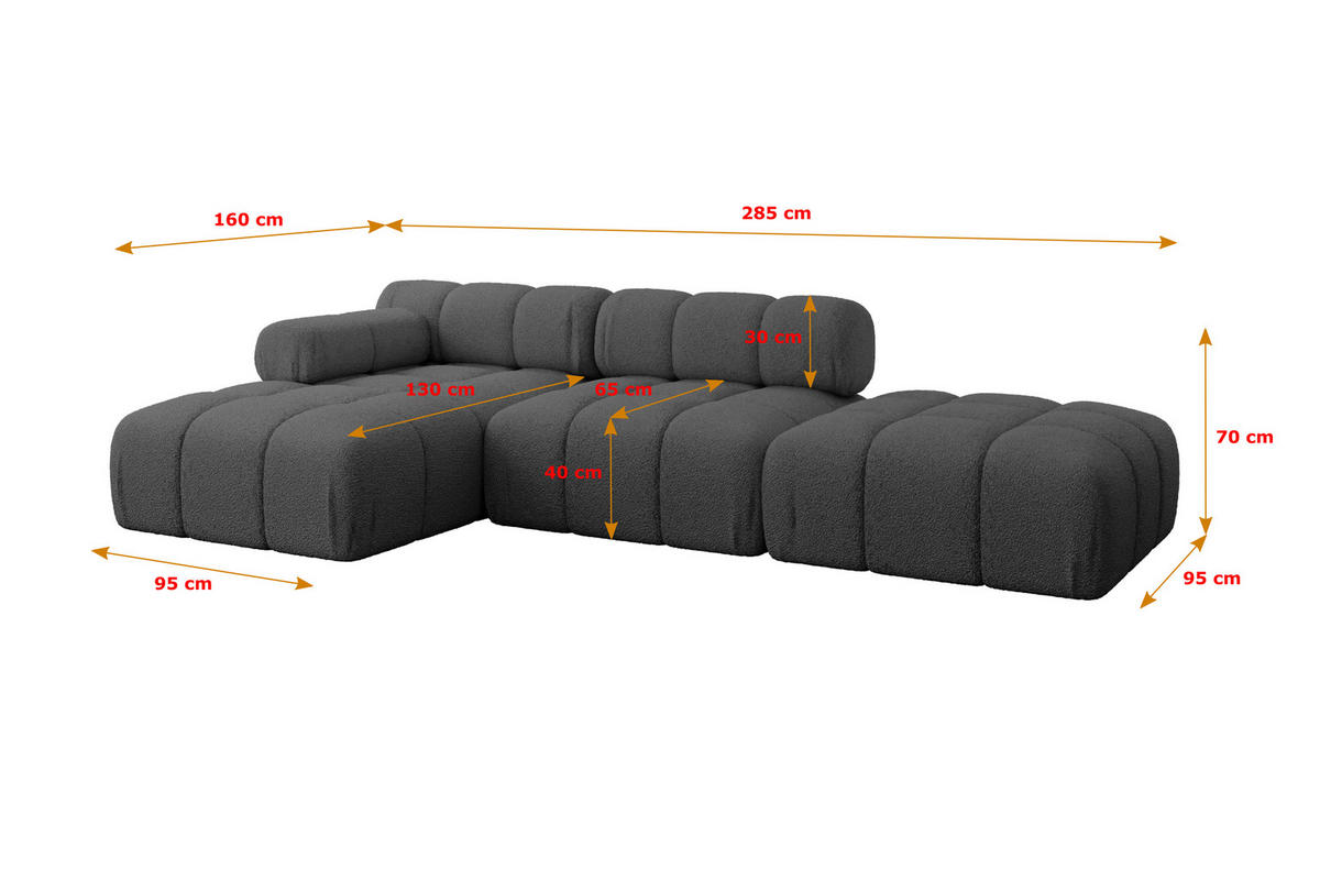 ECKSOFA modulares Sofa Lizur-L1 - 285x160x70 cm Grau Bouclé - Grau, Holzwerkstoff/Textil (285/160cm) - ALTDECOR