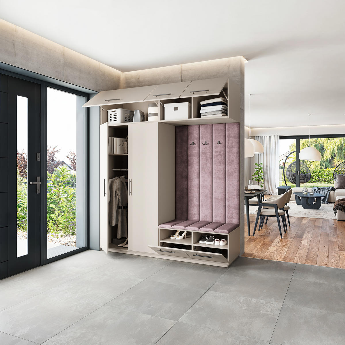 GARDEROBENSCHRANK REMA 200/240/60 cm Modern Garderobe-Set Kaschmir - Kaschmir/Lila, Holzwerkstoff (200/240/60cm) - MASSENO