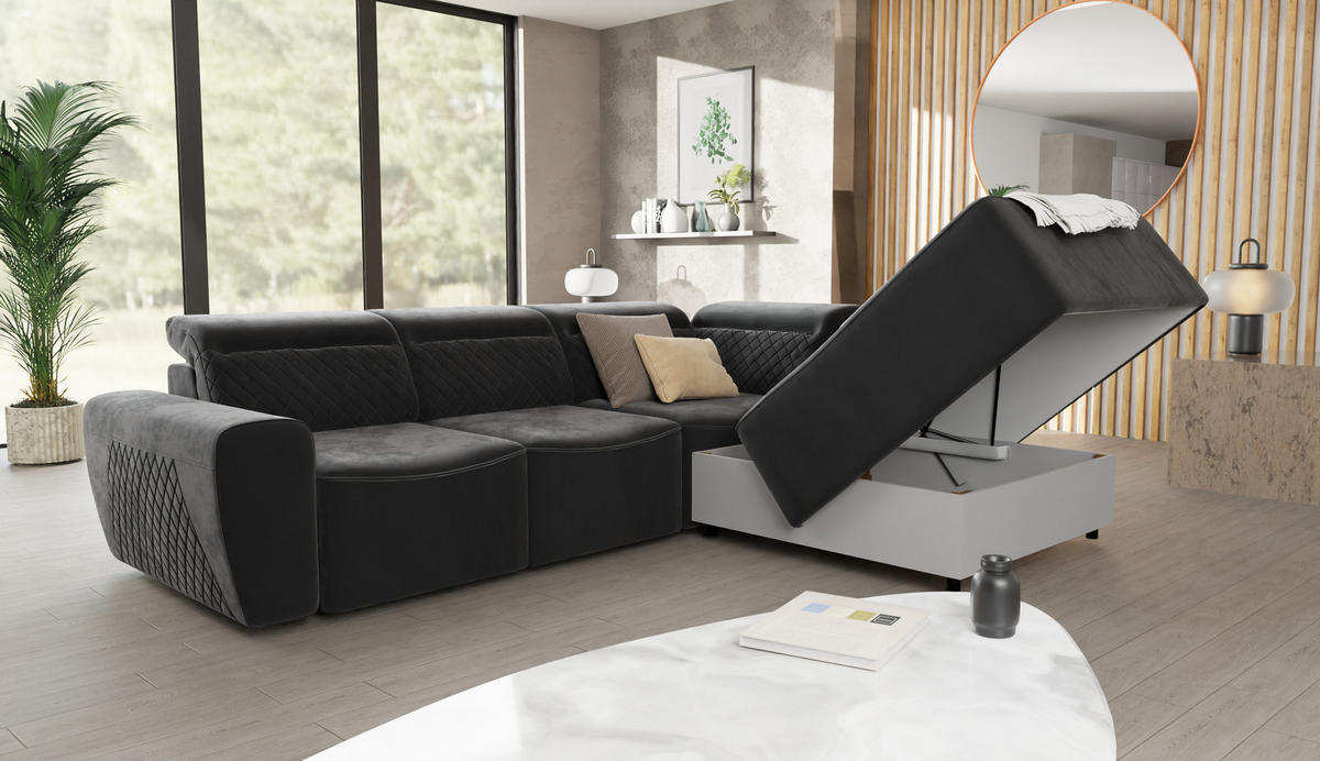 ECKSOFA Reid Schwarz Samt - Schwarz, Holz/Kunststoff (273/224cm) - S-Style Möbel