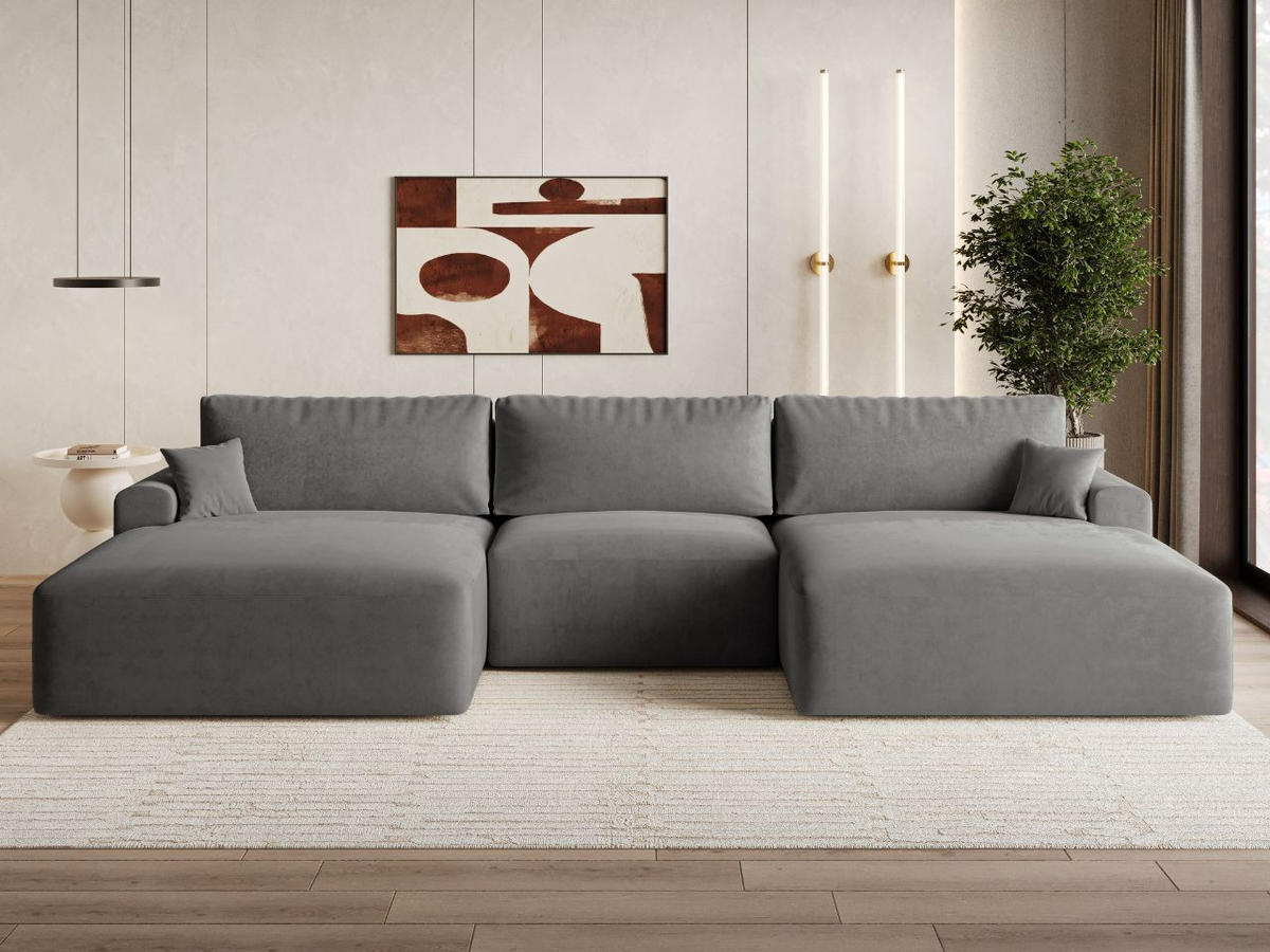 ECKSOFA U Serene Dunkelgrau - Dunkelgrau, Holz/Textil (391/145cm) - Graingold