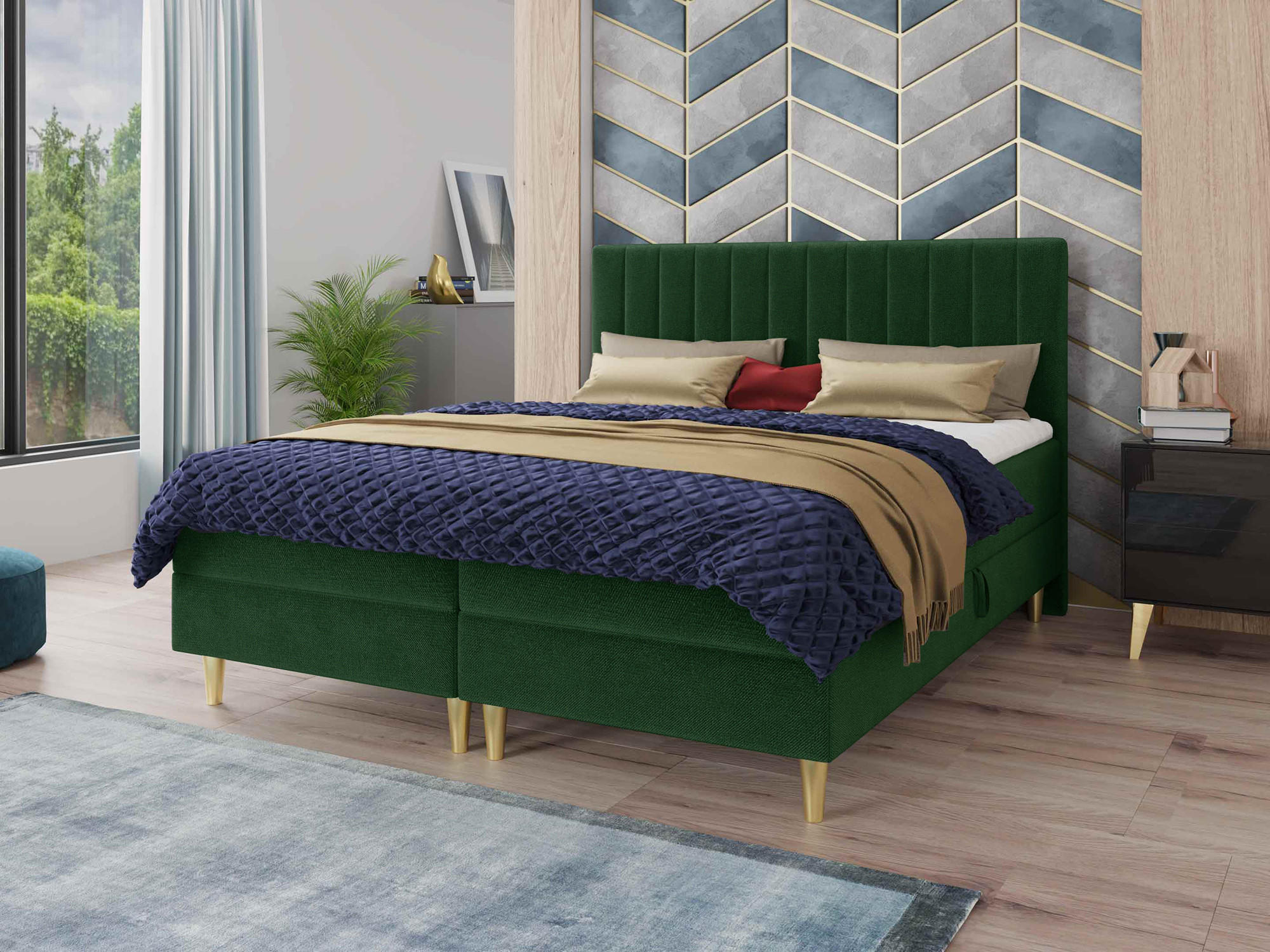 BOXBETT Gold - 180x200 - grün (Manila 35, Velvet) - Gelb/Grün, Holz/Holzwerkstoff (180/200cm) - Sofnet