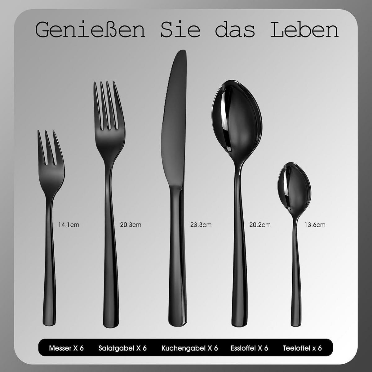 BESTECKSET 30-teilig für 6 Personen Edelstahl Schwarz Spülmaschinenfest - Schwarz, Metall