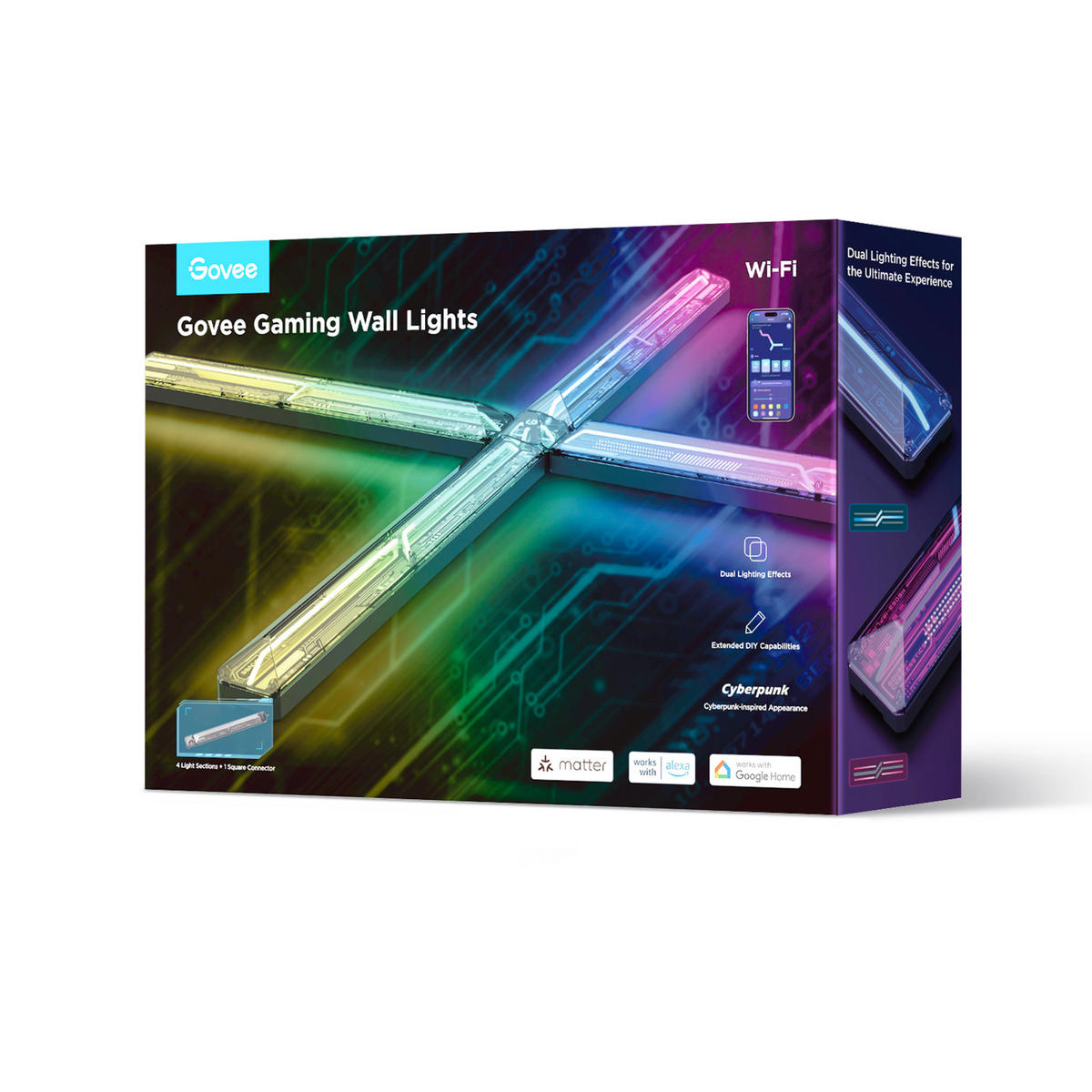WANDLEUCHTE Gaming RGBIC, 8-tlg., 37 cm - Multicolor, Kunststoff (37/3/4.5cm) - Govee
