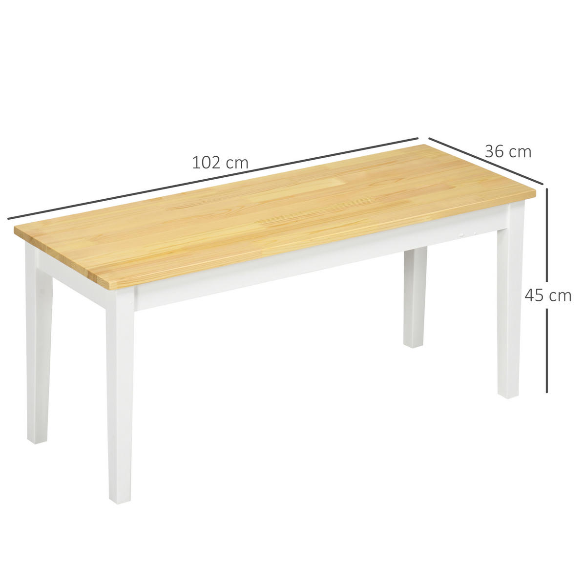 SITZBANK 2-Sitzer Essbank Holzbank, Küchenbank für Eingang bis 220 kg belastbar - Naturfarben/Weiß, Holz (36/45/102cm) - HOMCOM