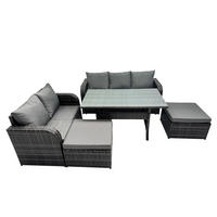 Gartenmöbelset mit Esstisch,Zweisitzer,Hockern Polyrattan Dunkelgrau 7-Sitzer - Dunkelgrau/Grau, Glas/Kunststoff - Fimous