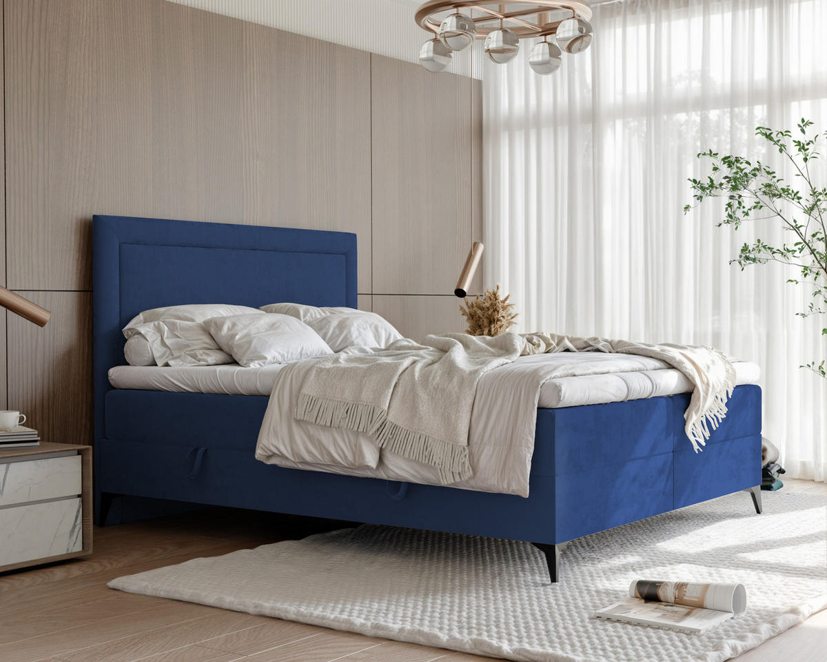 BOXBETT NERO 200/200 cm mit Matratze und Topper, Dunkelblau - Schwarz/Dunkelblau, Holzwerkstoff/Textil (200/200cm) - Idohome