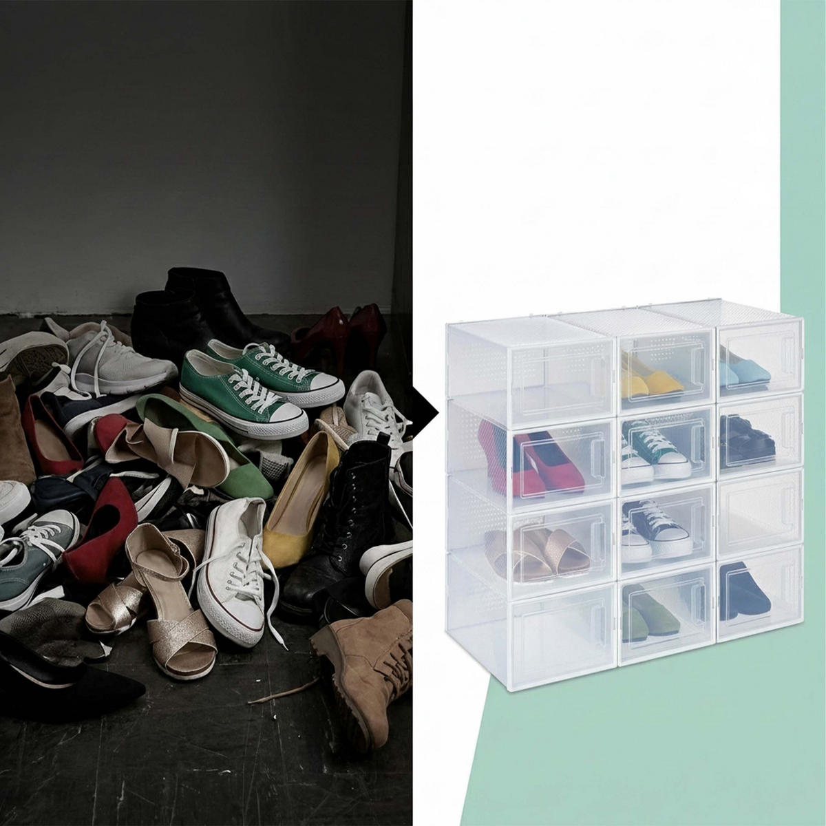 12XSCHUHBOXEN - Transparent, Kunststoff (23/14.5/33.5cm) - Relaxdays