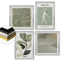 WANDBILDER 4er Set - 50x50 cm & 40x60 cm Silberner Rahmen - Abstrakte Pflanzenmuster - Silberfarben, Kunststoff (50/50cm) - ArtPrintCave