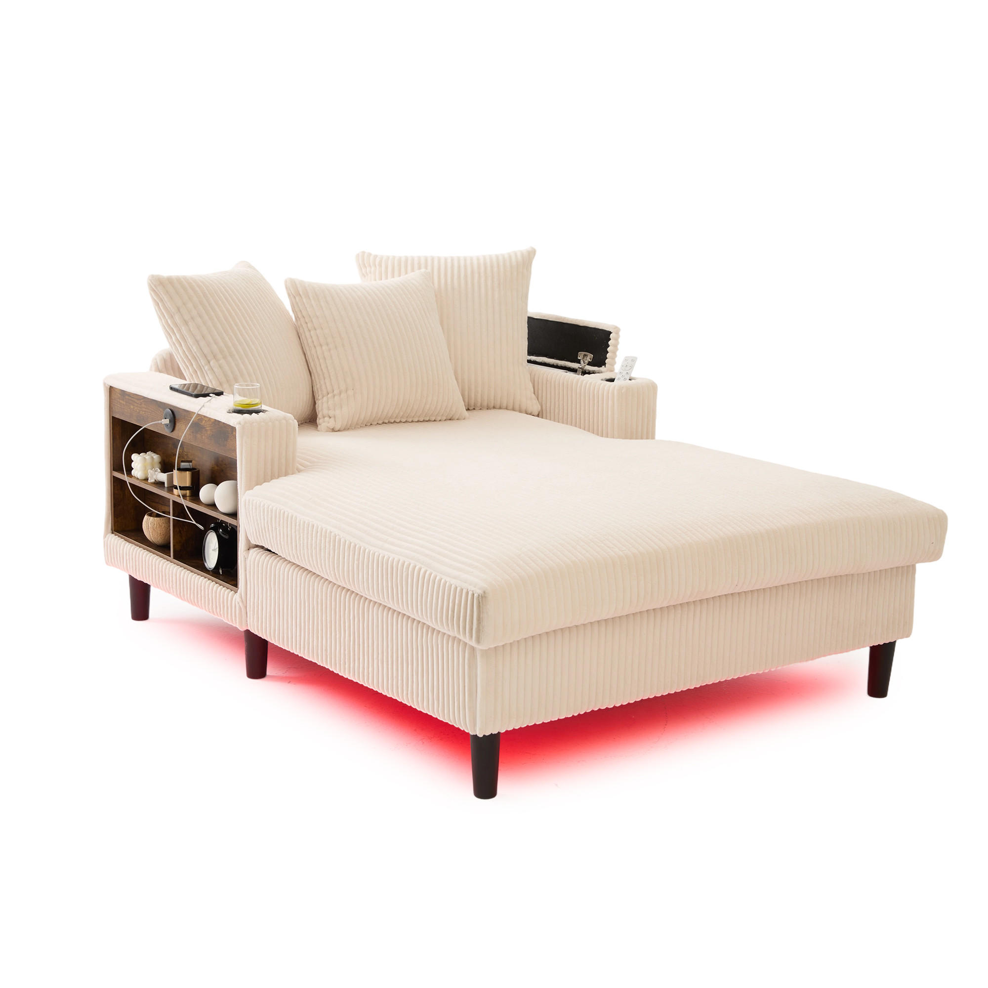 RELAXLIEGE XXL Polsterliege,Relaxsessel,Cord,Beige - Beige, Textil (129/70/170cm) - LVHOM