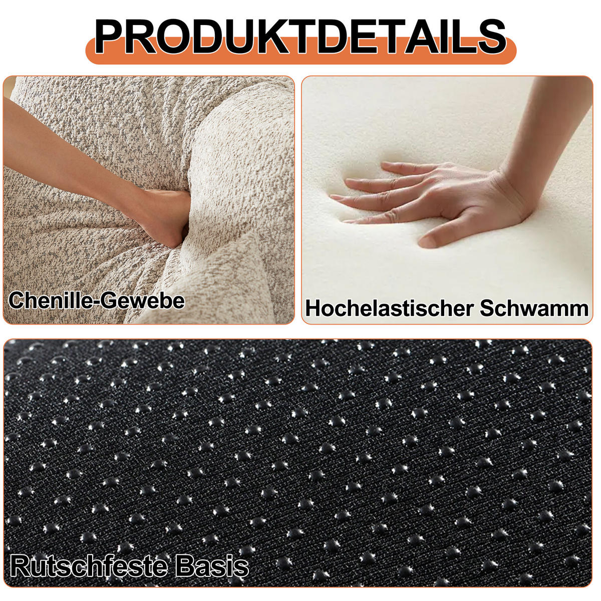 SCHLAFSOFA aus Chenille Khaki 2-in-1 mit Armlehnen-Ablagefach und Stahlrahmen - Naturfarben, Textil (94/49.5/181.6cm) - Modfu