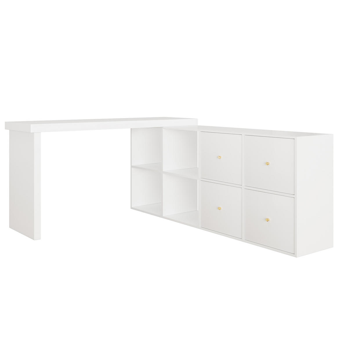 ECKSCHREIBTISCH Weiß 120/48/78 cm 360° schwenkbar mit 4 Schubladen - Weiß, Holzwerkstoff (140/120/78cm) - PANGIVO