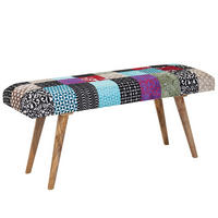 SITZBANK – Patchwork-Stoff, Massivholzbeine - Multicolor/Braun, Mangoholz/Textil (117/51/38cm) - KADIMA DESIGN