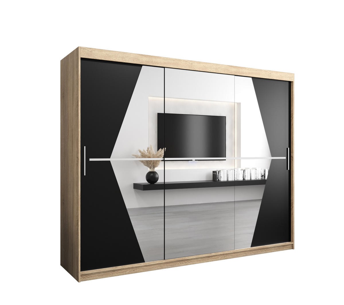 SCHWEBETÜRENSCHRANK 200/250/62 3-türig - Silberfarben/Schwarz, Holz/Kunststoff (250/200/62cm) - Abiks Möbel