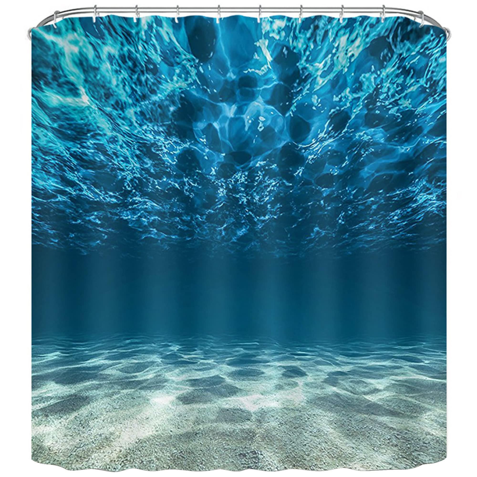 DUSCHVORHANG Polyester 3D 180 cm wasserdicht mit Haken für Badezimmer und Dusche - Blau, Textil (180/180cm) - MCBOSON