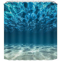 DUSCHVORHANG Polyester 3D 180 cm wasserdicht mit Haken für Badezimmer und Dusche - Blau, Textil (180/180cm) - MCBOSON
