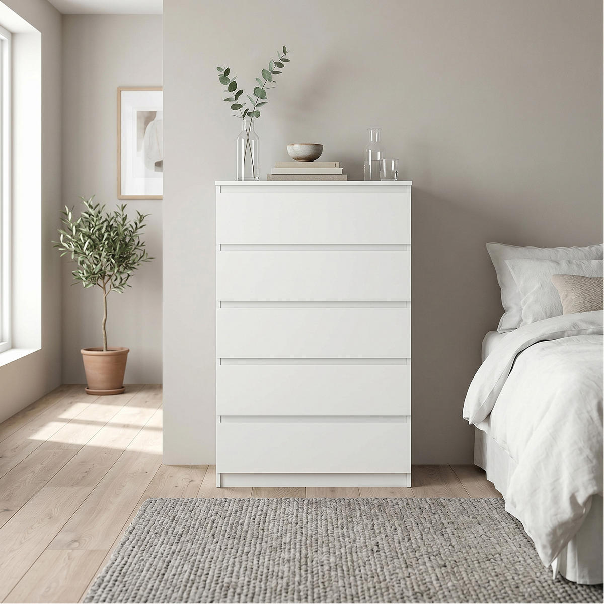 KOMMODE NUDO 70/124,5/39cm mit 5 Schubladen Türen Weiß - Weiß, Holzwerkstoff (70/124.5/39cm) - MASSENO
