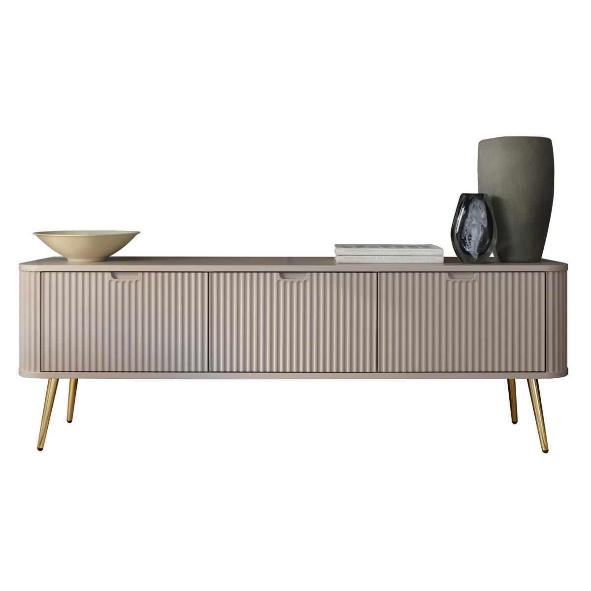 TV-SCHRANK Zova Beige, Goldene Beine, Tv-Tisch - Beige/Goldfarben, Holzwerkstoff/Metall (168/57/39cm) - Bettso
