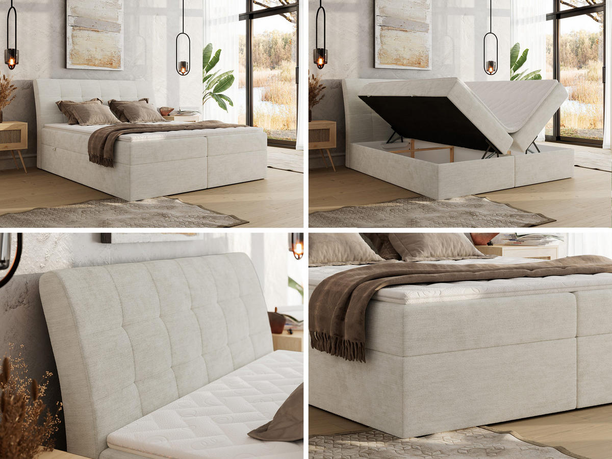 BOXBETT DAGOS 180/200 - Creme Schenille glatt - H4 - Topper T25 - Creme, Textil (180/200cm) - MKS