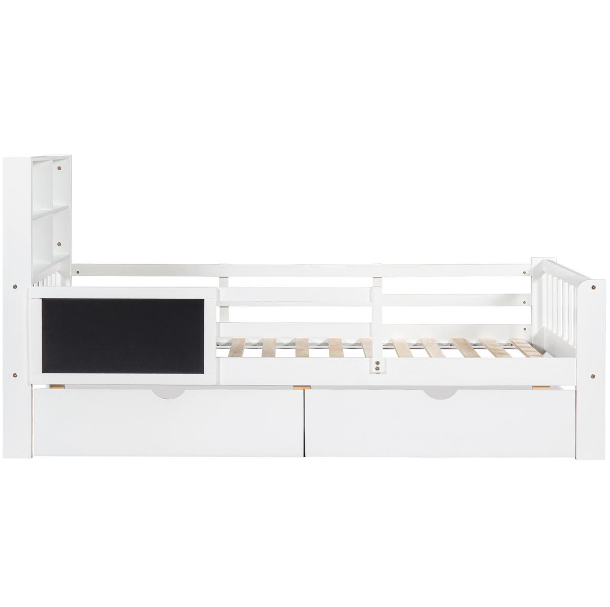 KINDERBETT 90/200 cm aus Massivholz und MDF mit Schubladen, Tafel und Sicherheitsleiste Weiß - Weiß, Holz (90/200cm) - Modenvie