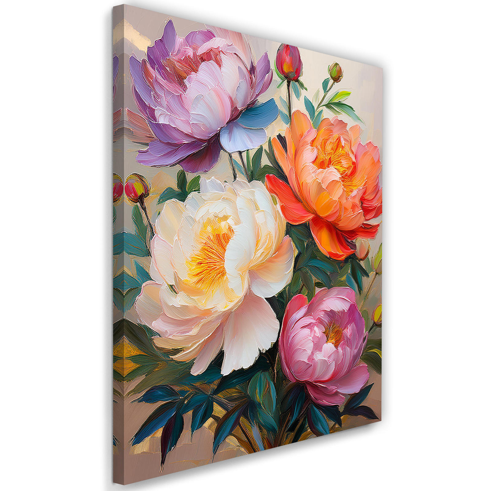 WANDBILD gemalte pfingstrose farbige blume - Multicolor, Textil (40/60cm) - Feeby