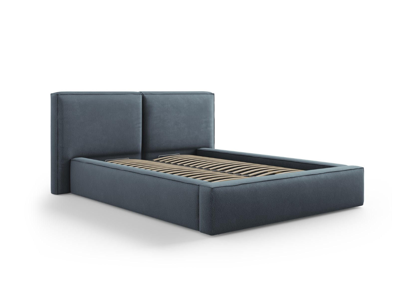 BETT mit Bettkasten und Kopfteil Jodie aus strukturiertem Stoff blau 140x200cm - Blau, Textil (140/200cm) - Micadoni