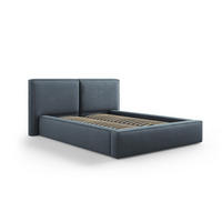 BETT mit Bettkasten und Kopfteil Jodie aus strukturiertem Stoff blau 140x200cm - Blau, Textil (140/200cm) - Micadoni