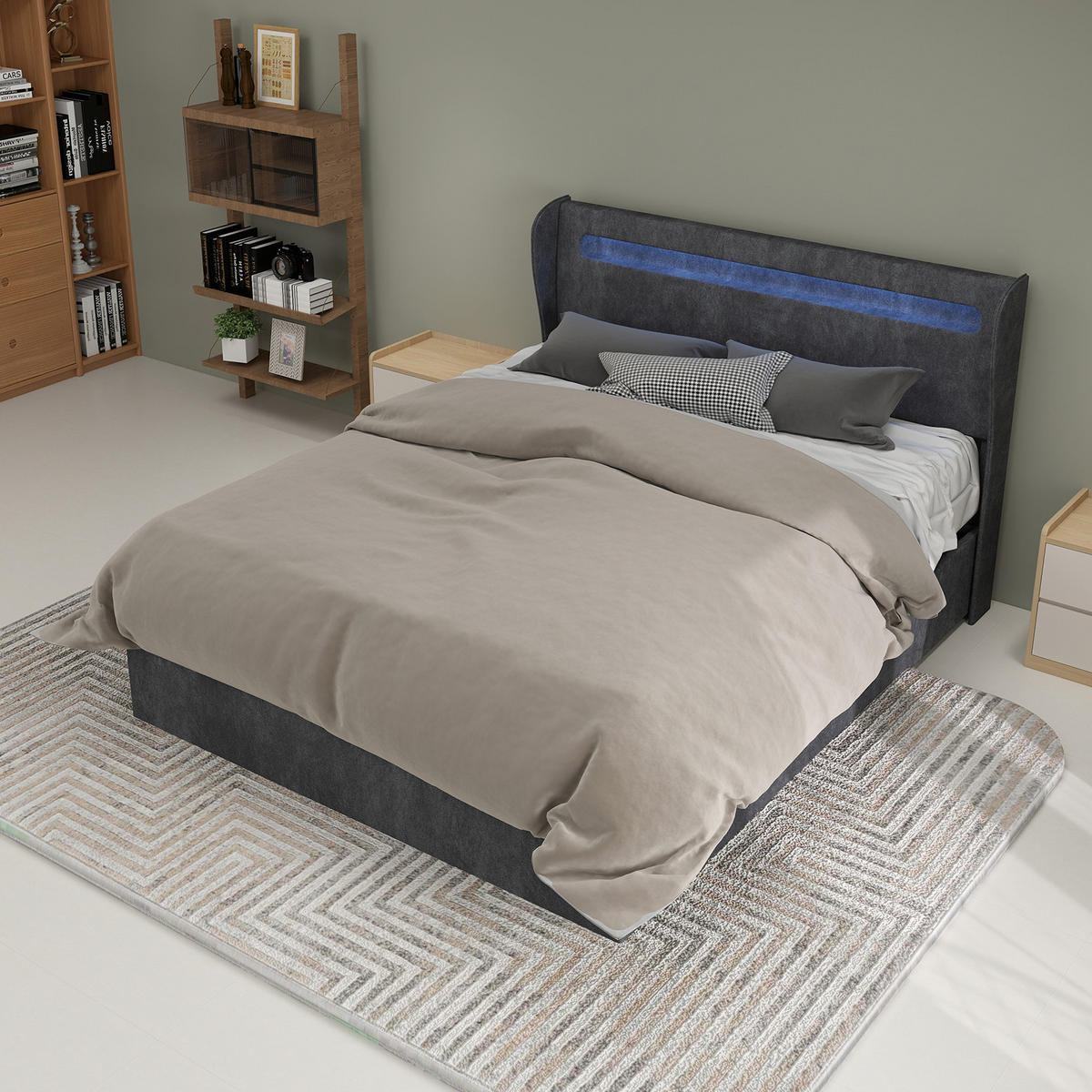 POLSTERBETT 140x200 cm LED Stauraum grau - Grau, Textil (140/200cm) - LEBENLANG