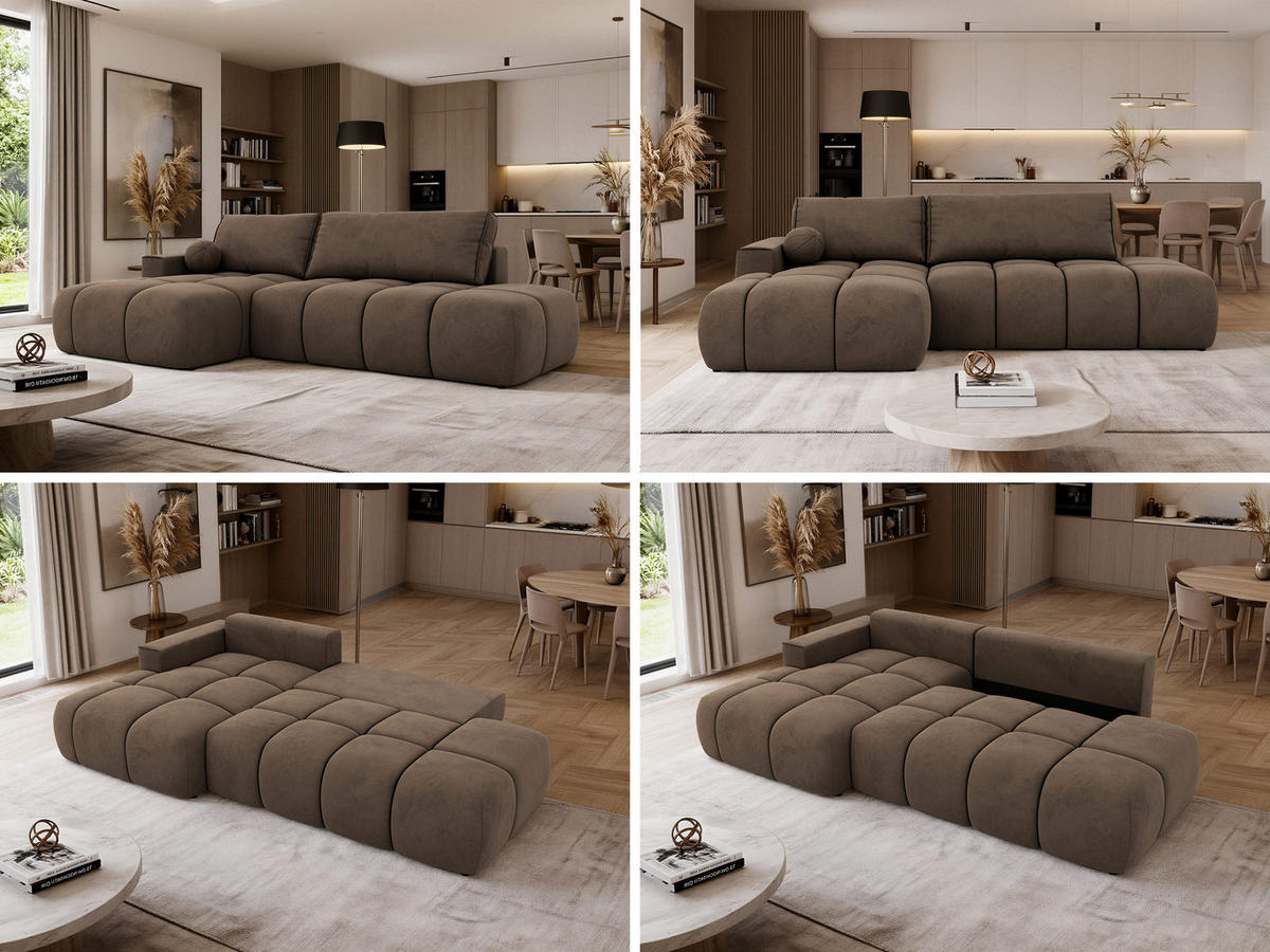 ECKSOFA LORAN L Braun Velvet - Links - Schwarz/Braun, Kunststoff/Textil (170/292cm) - MKS