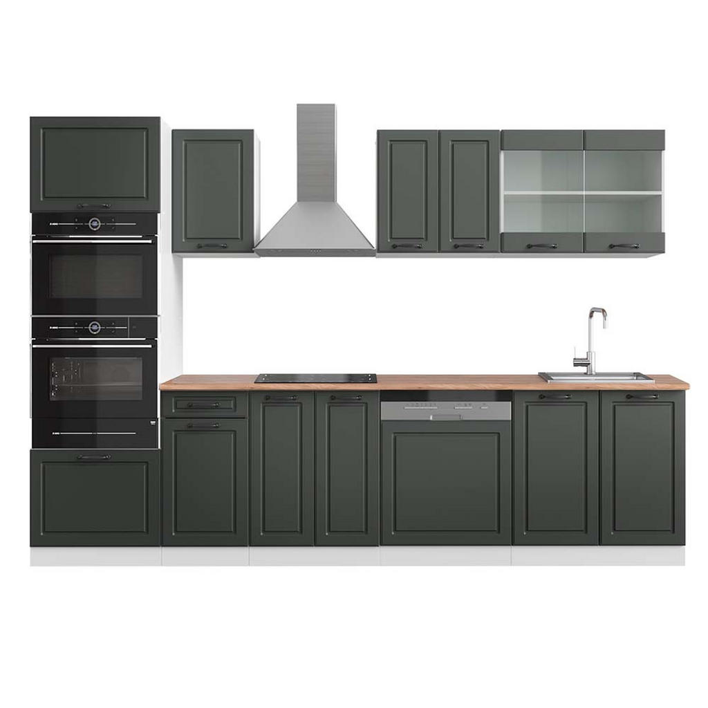 KITCHENETTE R-Line Casă de țară antracit 300 cm cu dulap înalt, stejar AP