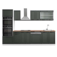 KÜCHENZEILE R-Line Anthrazit Landhaus/Weiß 300 cm mit Hochschrank AP Eiche - Anthrazit/Weiß, Holzwerkstoff (300/81.6/60cm) - Vicco