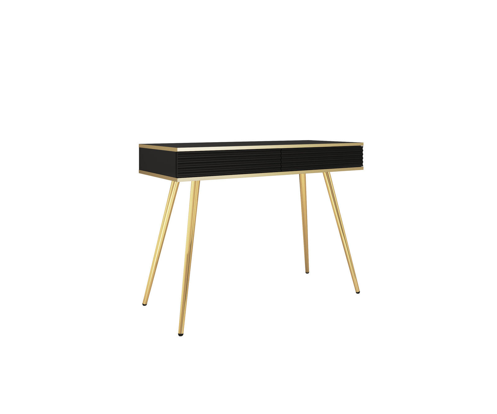 KONSOLENTISCH FORNO (Schwarz, Rillenfront, Goldene Details, 2 Schubladen, goldene Metallfüße, 102 cm) - Gelb/Goldfarben, Holz/Holzwerkstoff (50/102/80cm) - Ravio