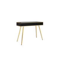 KONSOLENTISCH FORNO (Schwarz, Rillenfront, Goldene Details, 2 Schubladen, goldene Metallfüße, 102 cm) - Gelb/Goldfarben, Holz/Holzwerkstoff (50/102/80cm) - Ravio
