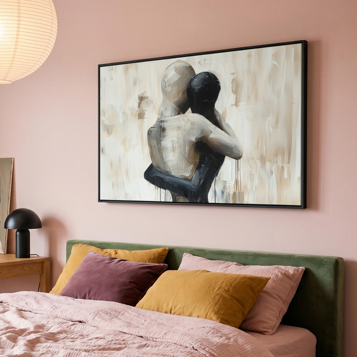 LEINWAND Bilder mit Rahmen - Abstrakt - Liebe - Schwarz und weiß - Modern - 140x90 - Schwarz, Textil (140/90cm) - MuchoWow