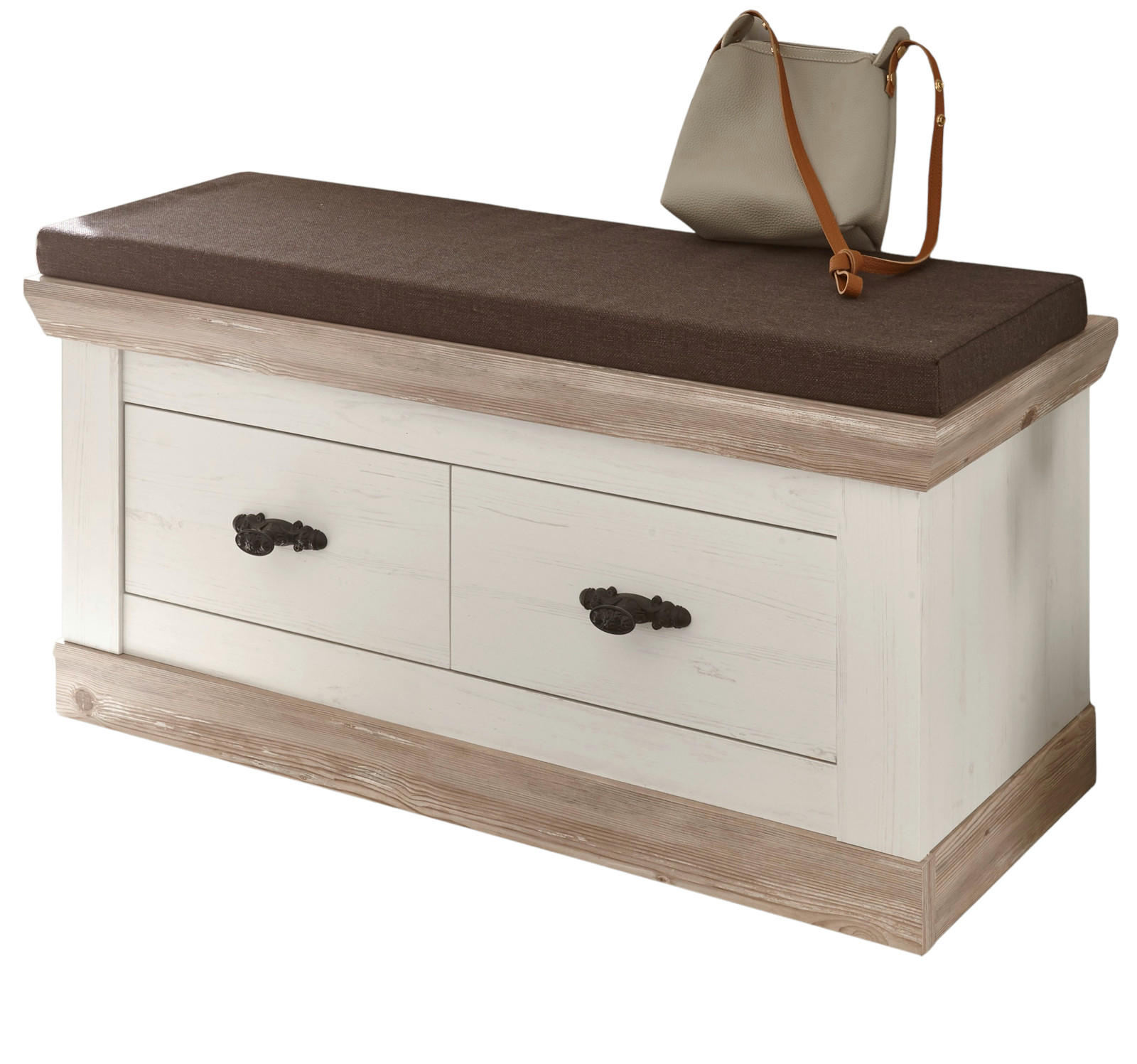 Furn.Design Garderoben-Sitzbank Weiß, Pinien 107x50x45 cm