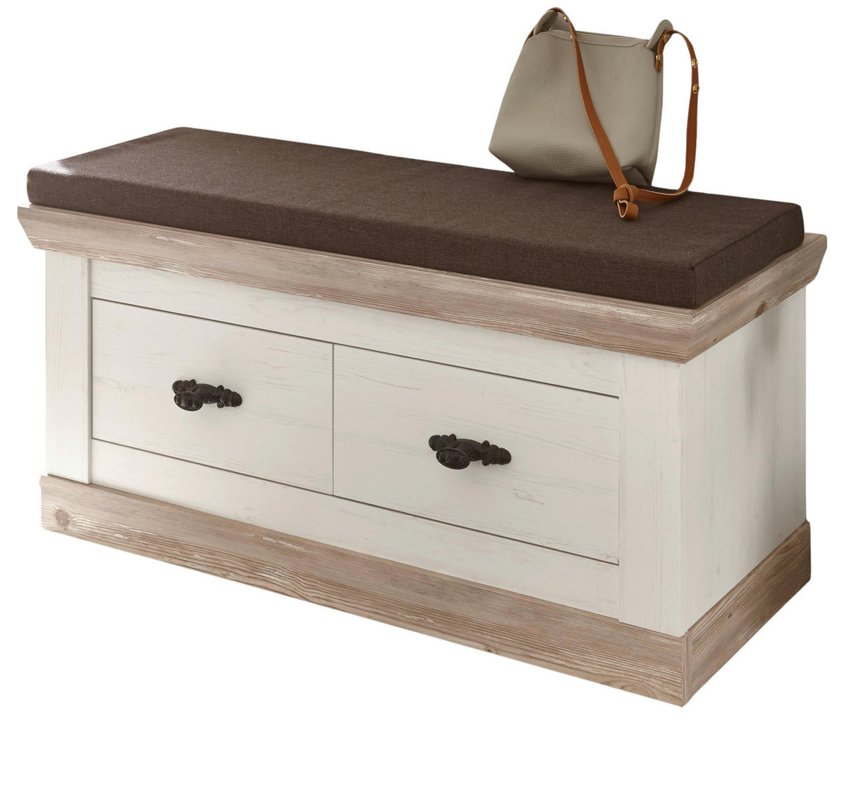 GARDEROBEN-SITZBANK Pinie Oslo Pinie Landhaus, Garderobenbank, 107 x 48 cm - Anthrazit/Weiß, Holzwerkstoff/Metall (107/50/45cm) - Furn.Design