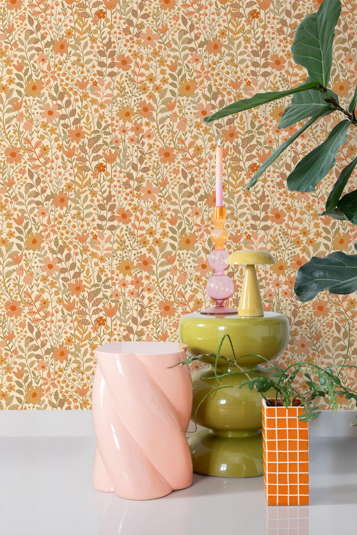 TAPETE Blumen 50 x 900 cm - Orange, Papier (50/900cm) - ESTAhome