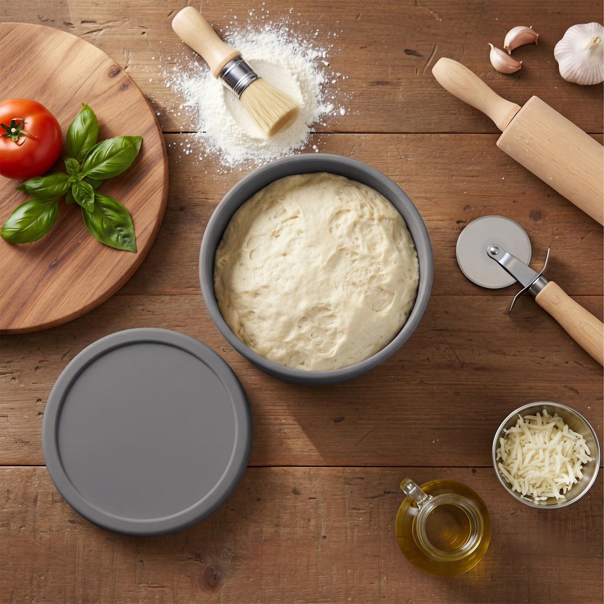 PIZZABALLENBOX Dunkelgrau 4er-Set Silikon mit Deckel - Anthrazit, Kunststoff (14.5/6.5/14.5cm) - Relaxdays