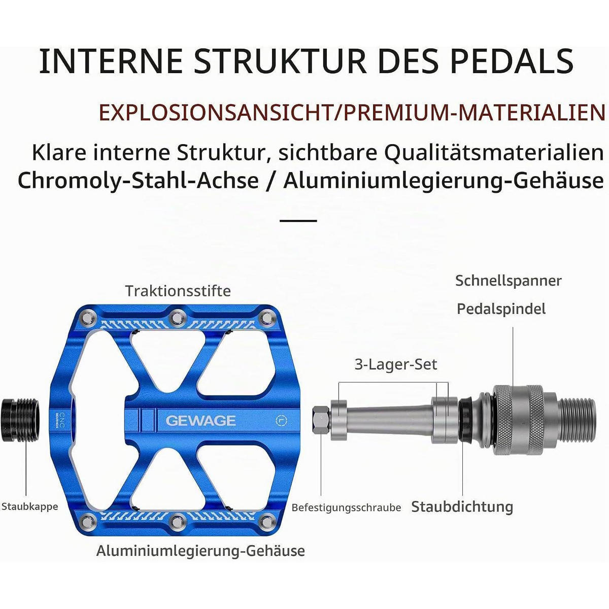 FAHRRADPEDAL Schnellwechsel Aluminium Blau - Blau, Metall (7.4/1.5/8cm)
