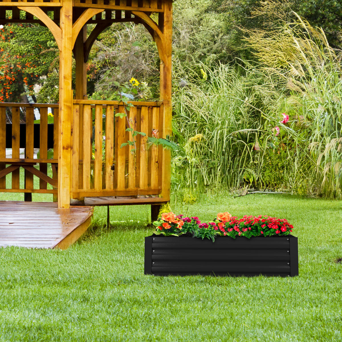 HOCHBEET - Schwarz, Metall (120/30/90cm) - Relaxdays