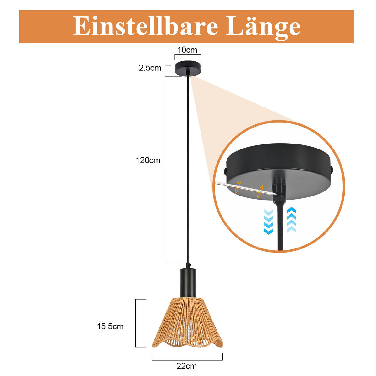 PENDELLEUCHTE Yvonne 22/10/120 cm - Braun, Metall (22/10/120cm) - ZMH