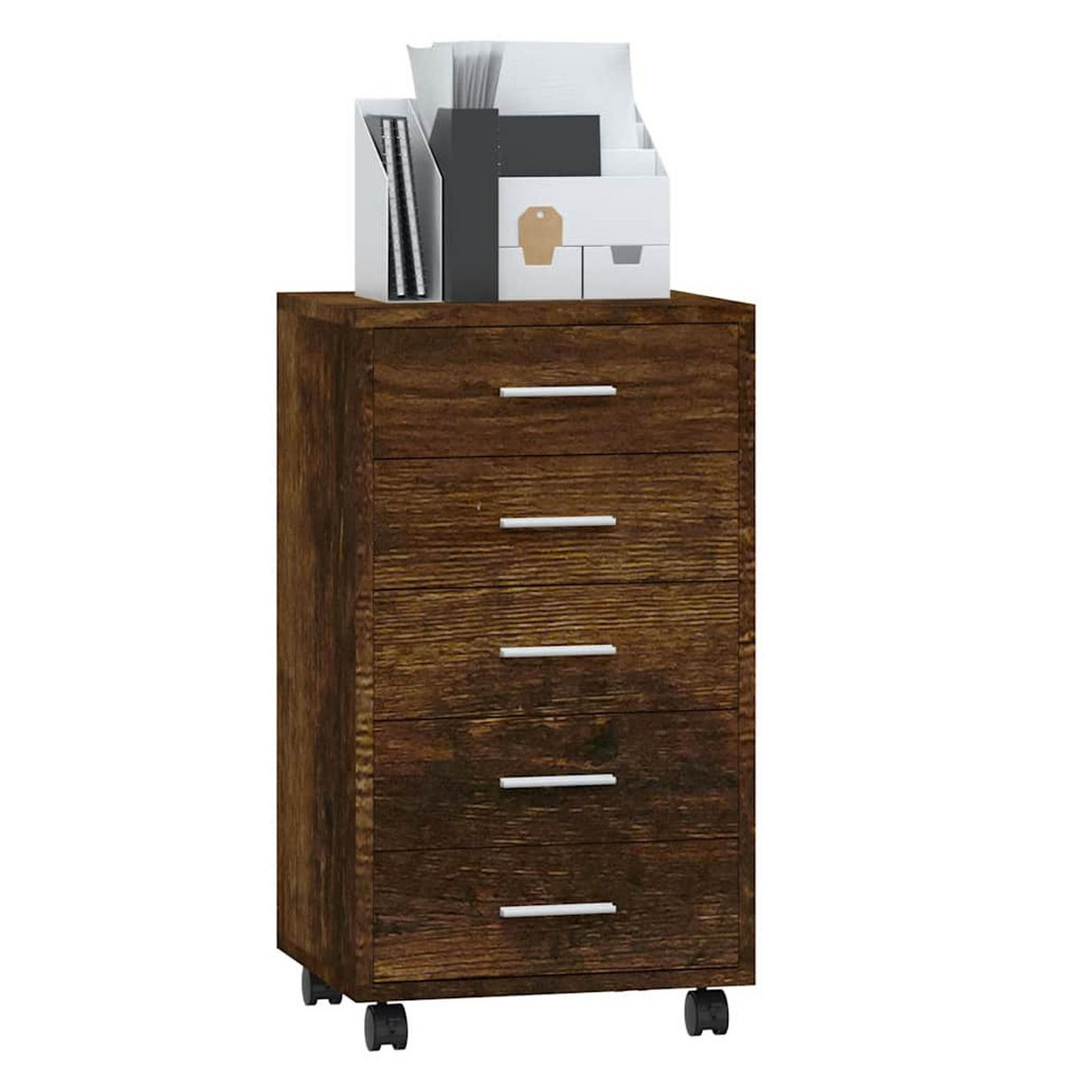 SCHUBLADENSCHRANK Mit Rollen Räuchereiche Holzwerkstoff - Braun, Holz (33/63/38cm) - vidaXL