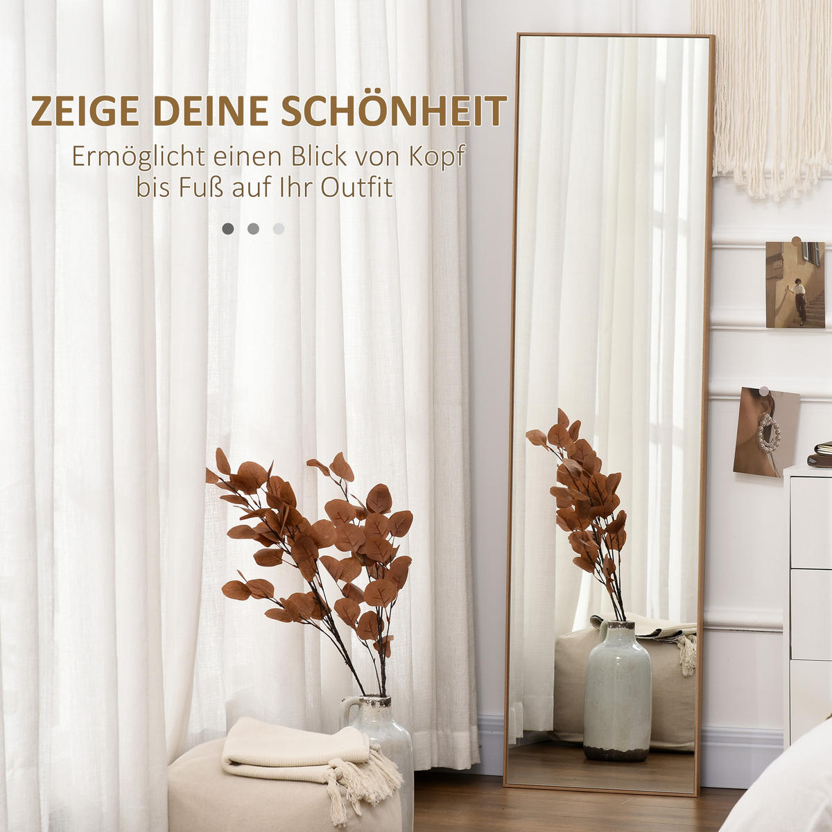 STANDSPIEGEL, Ganzkörperspiegel mit Holzmaserung, Ankleidespiegel, Hellbraun - Silberfarben, Glas (3/150/40cm) - HOMCOM