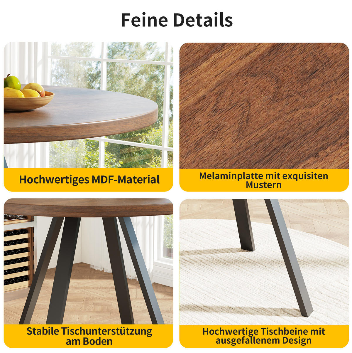 ESSTISCH, MDF mit Metallgestell, 80/80/75 cm, Walnussfarben/Schwarz - Walnussfarben, Holzwerkstoff (80/80/75cm) - Redom