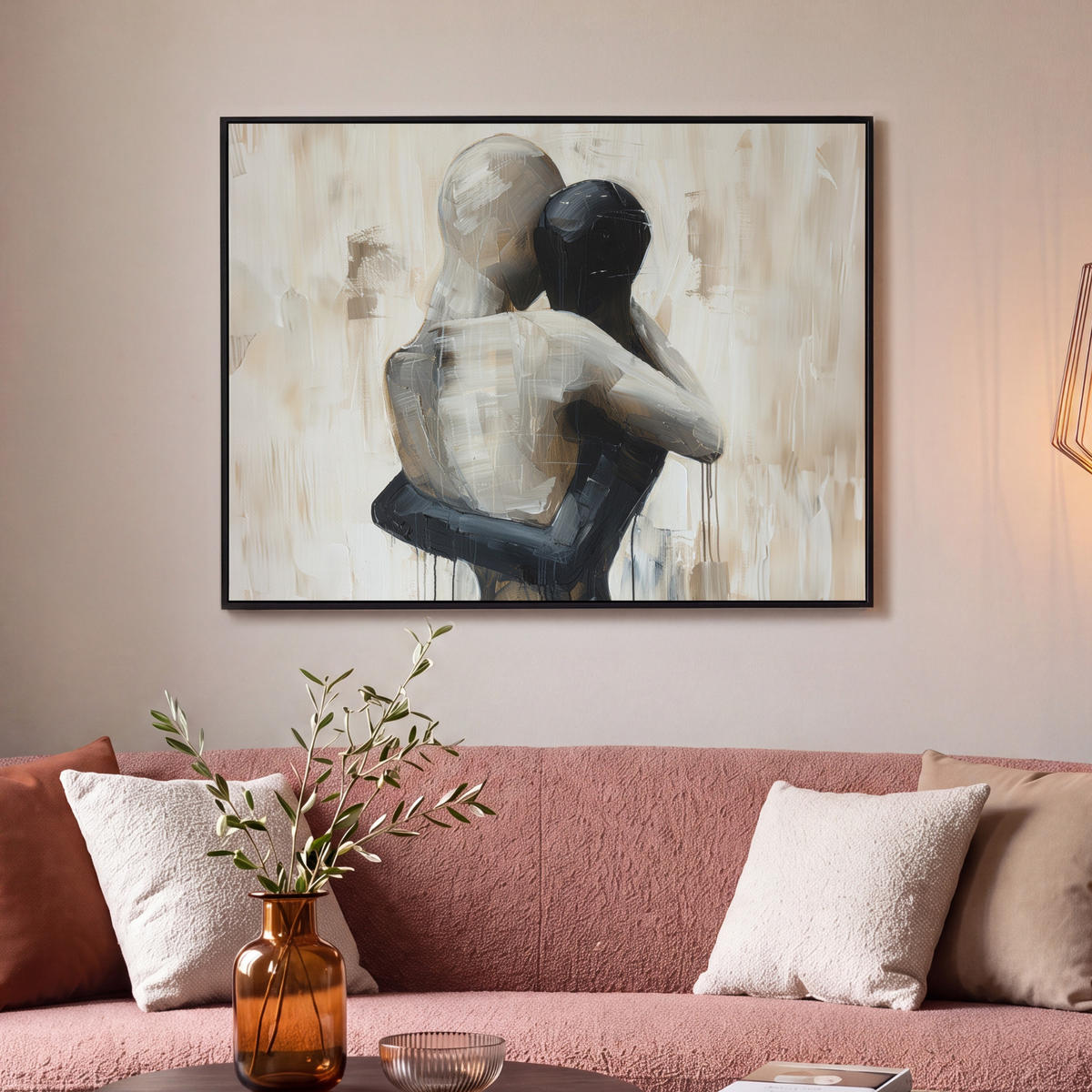 LEINWAND Bilder mit Rahmen - Abstrakt - Liebe - Schwarz und weiß - Modern - 100x70 - Schwarz, Textil (100/70cm) - MuchoWow