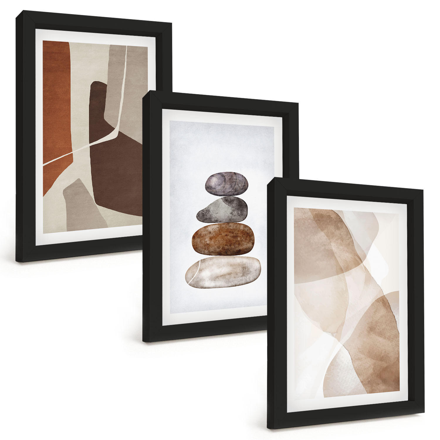 BILDER SET 3er Set - 20x30 cm Schwarzer Rahmen - Moderne abstrakte Malerei - Schwarz, Kunststoff (20/30cm) - TULUP
