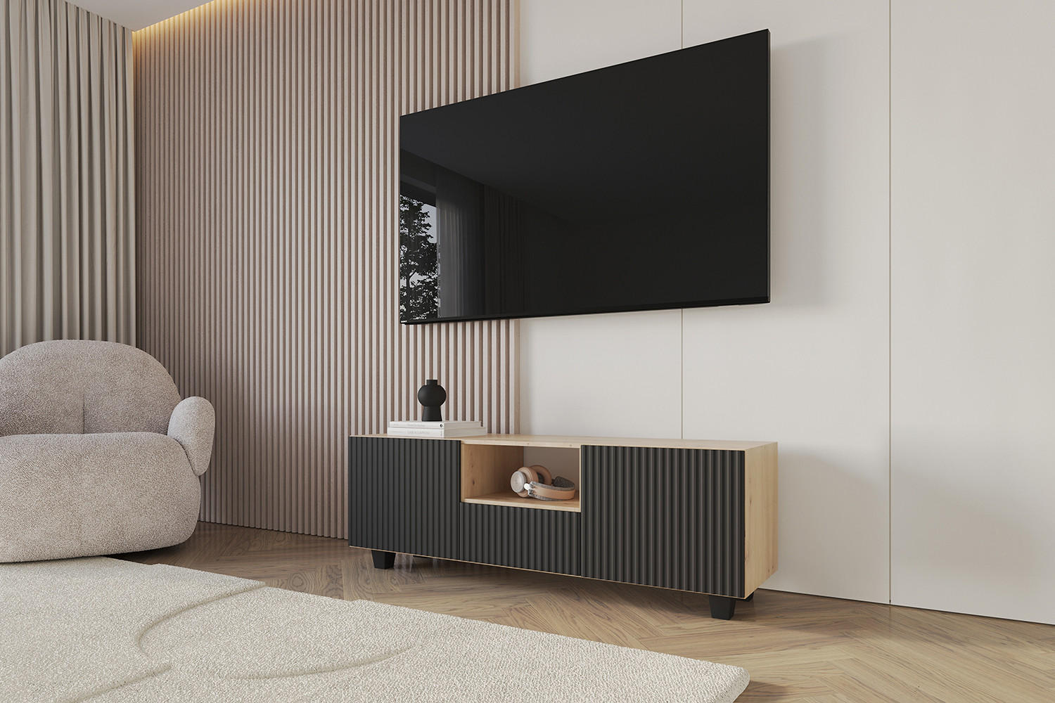 LOWBOARD NOA-2-S 140x50x41 cm - Artisan / Schwarz - Schwarz, Holzwerkstoff (140/50/41cm) - ALTDECOR