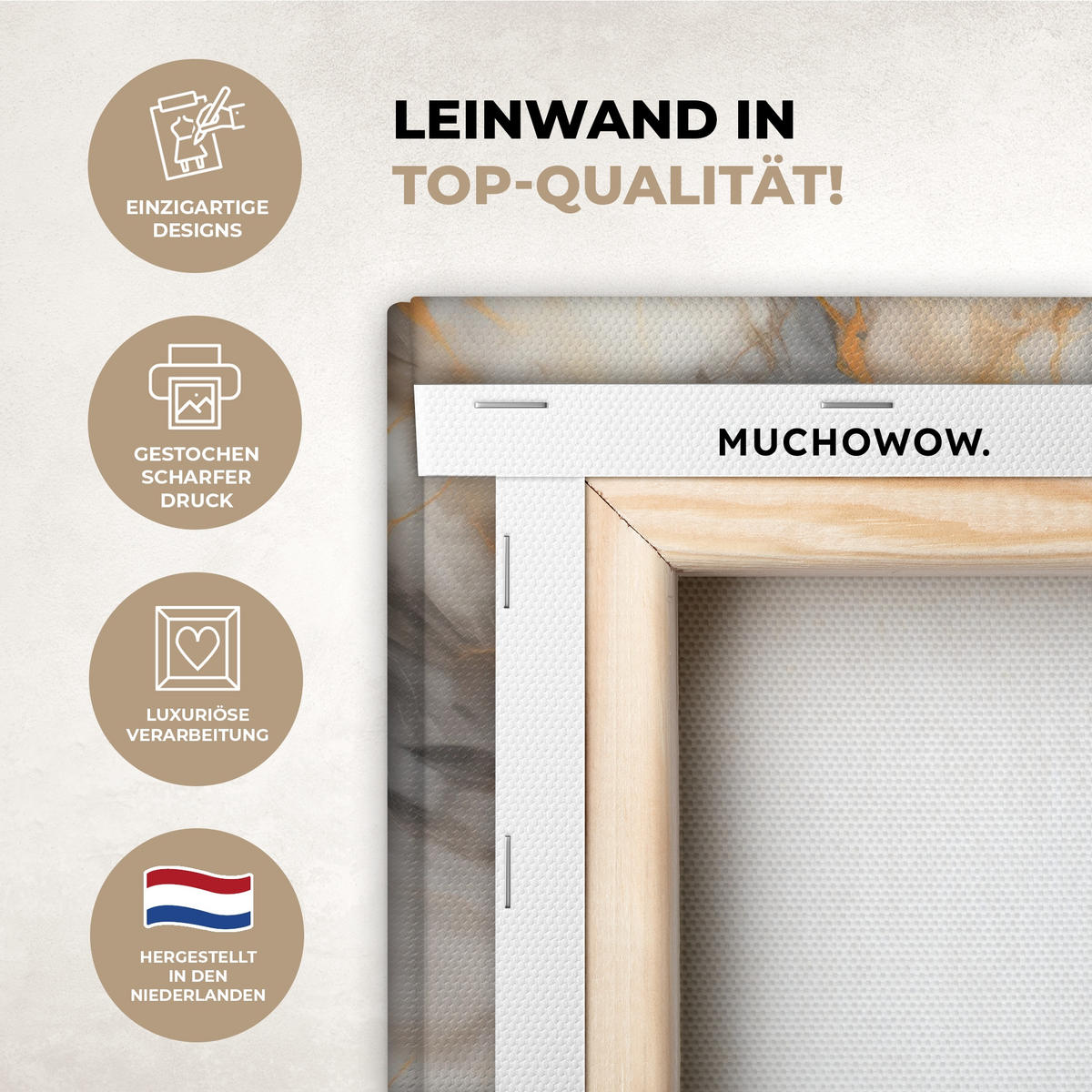 LEINWANDBILD Marmor - Grau - Gold Room Decor 30x40 cm - Weiß, Textil (30/40cm) - MuchoWow